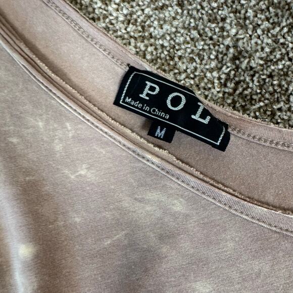 POL Women's Size Medium Muted Tie Dye 3/4 Sleeve Slinky Deep V Neck Top - Picture 4 of 8